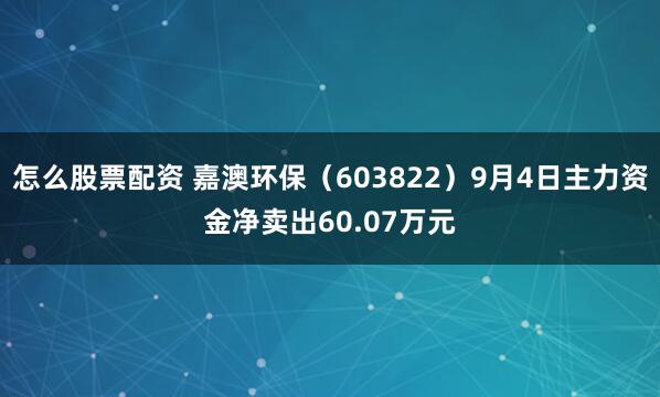 怎么股票配資 嘉澳環保（603822）9月4日主力資金凈賣出60.07萬元